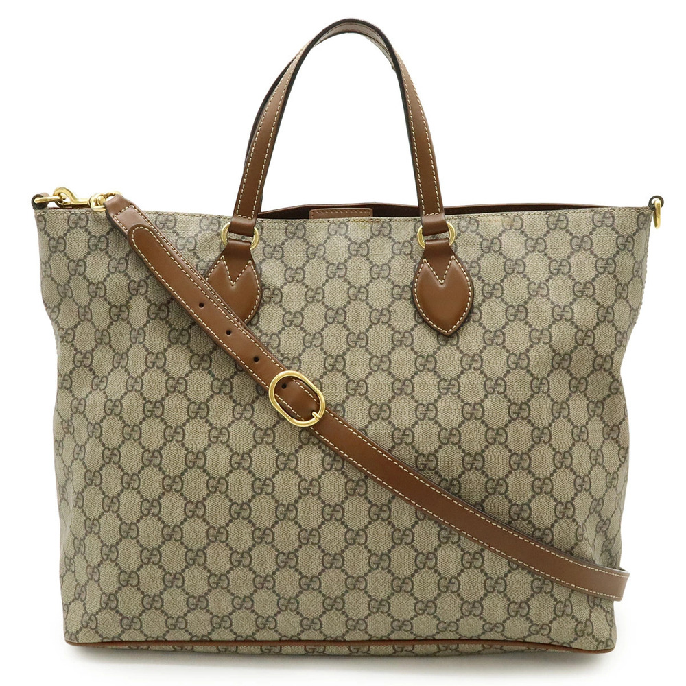 Gucci GG Supreme Tote Bag Crossbody Leather Beige Cream Brown